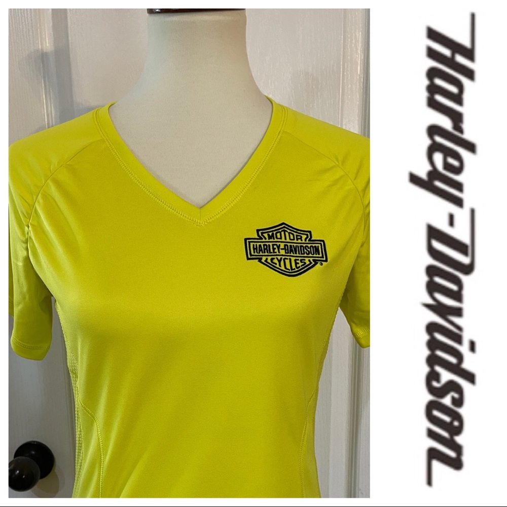 NWOT Harley Davidson Yellow Short Sleeve V Neck Top